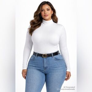 Smash + Tess 3XL White Stretch Turtleneck Bodysuit Long Sleeve